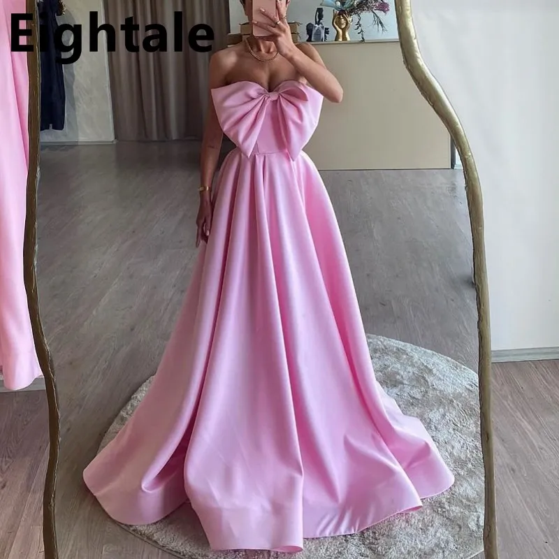 

Eightale 2025 Pink A Line Satin Prom Dress Bow Sweetheart Evening Dress Women Formal Party Gown Robes De Soirée