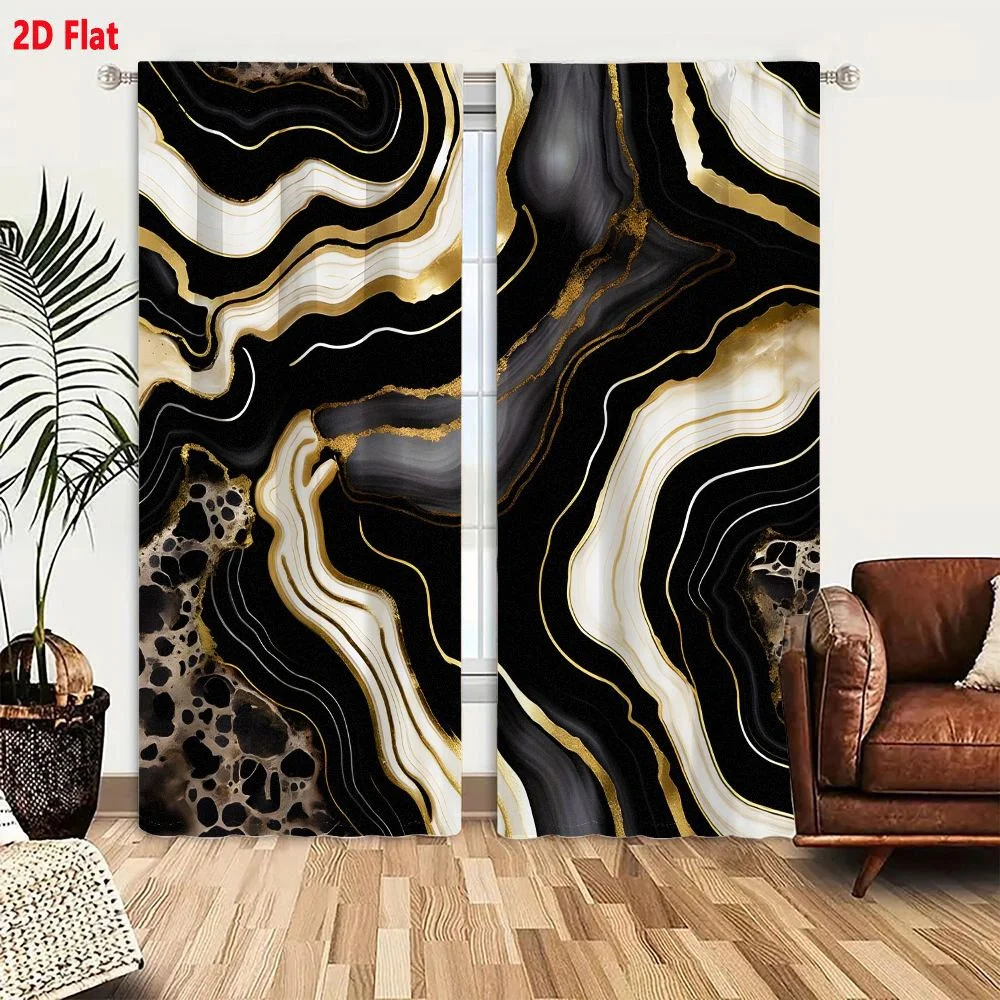 2Pcs Curtains Luxurious Abstract Stone Pattern With Gold Accents And Porous Textures For Modern Backgrounds Window Drapes for Be