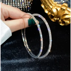 DREJEW Big Round Crystal Hoop Earrings for Women Bijoux Geometric Rhinestone Earrings Statement Jewelry