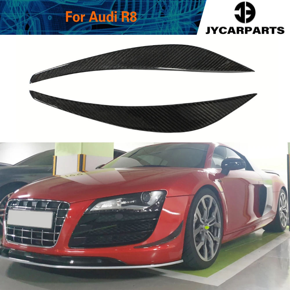 Carbon Fiber Front Bumper Trims Decoration Fins Spoiler for Audi R8 V8 V10 2008 - 2015 2PCS Car Sticker Canards