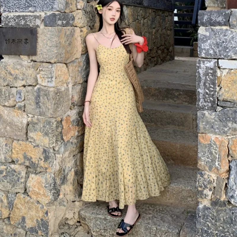 

Sexy Off Shoulder Sling Dress Slim Fit Vintage Elegant Style Polo Collar Backless Floral Printed Solid High Waist Pullover Dress