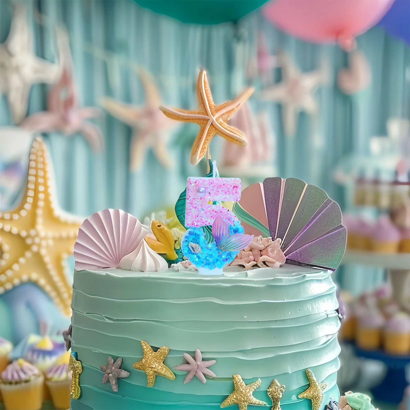 11pcs Mermaid Themed Birthday Candles, Number 0-9 Girls Glitter Birthday Supplies, Anniversary Decor, Cake Decorations
