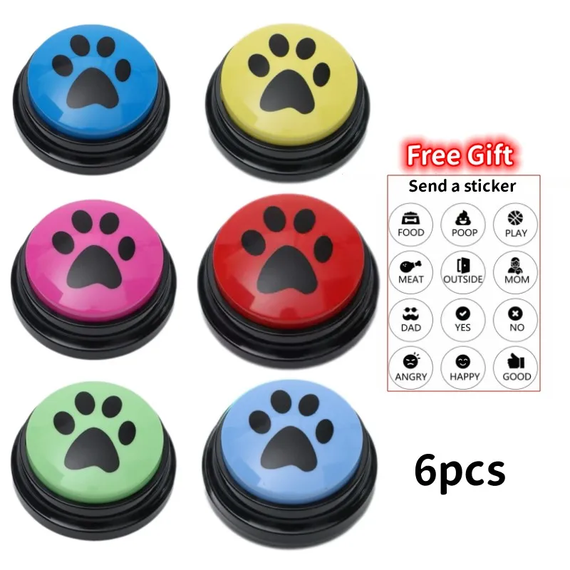 6pcs Dog Toys Pet Training Button With Cute Claw Print Pattern Pet Voice Recording Communication For Dog Talking Dog Accessories