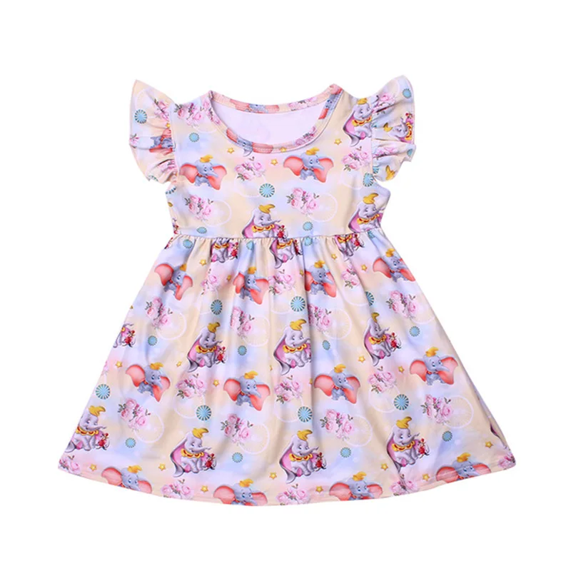 Stylish Disney Dumbo Dress Girls Flying Elephant Flutter Sleeve Dresses Cute Clothing For Toddlers Birthday Party