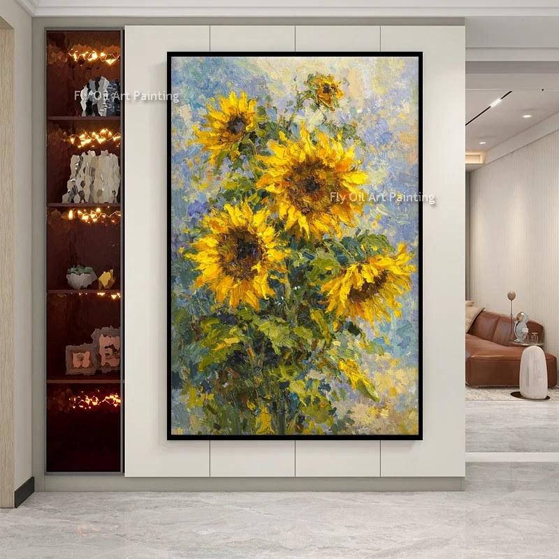 Handmade Textured Sunflower Floral Canvas Art, Vibrant Yellow Flower Heavy Brushstroke Painting, Farmhouse Bedroom Decor