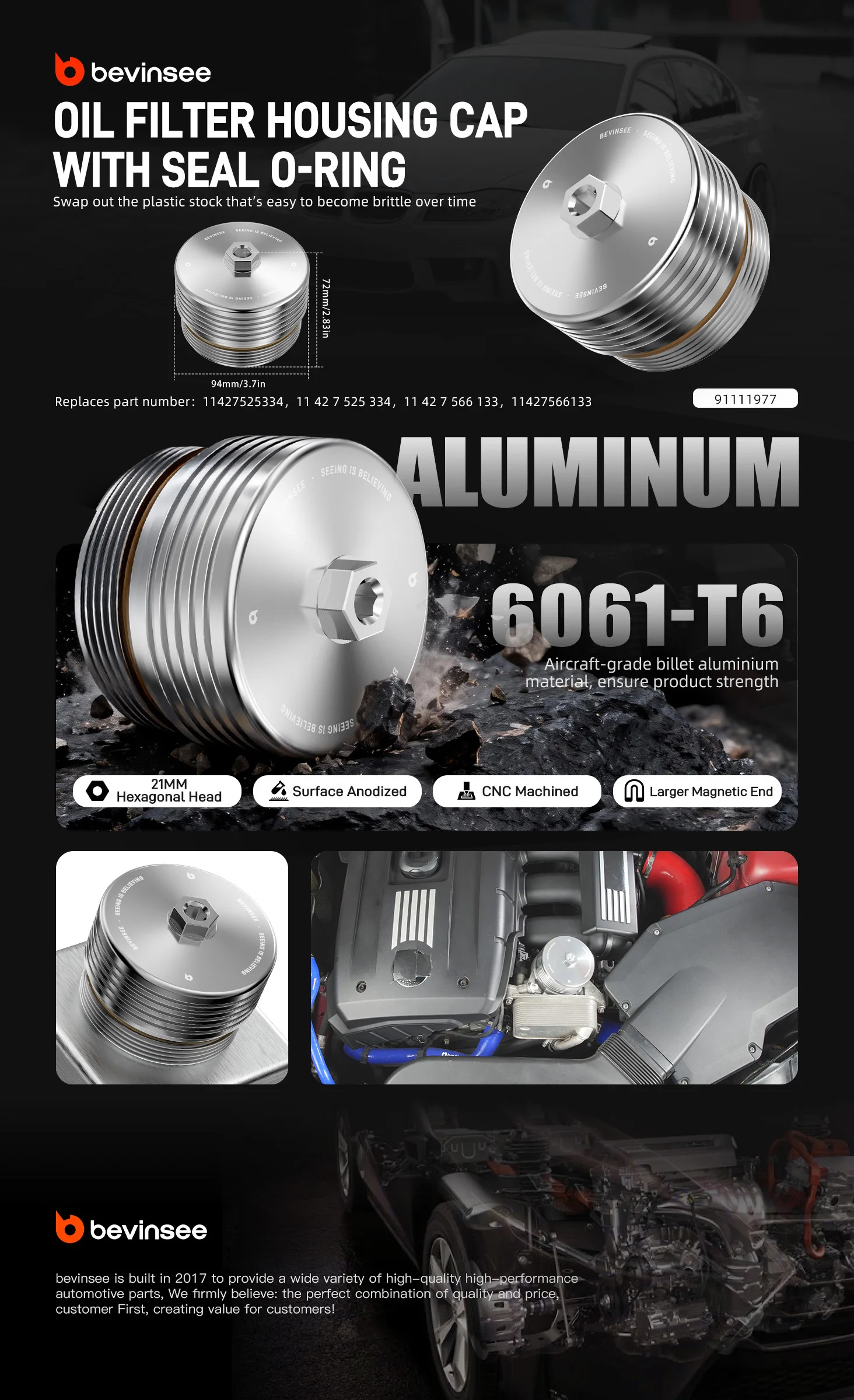 (EU-Lager) Aluminium-Ölfiltergehäusedeckel für BMW N54 N52 E90 E92 E93 E87 E60 F20 F30 F20 F36 Z4 E85/E86 E89 X1 E84 X5 E70 F15 – Detail 2