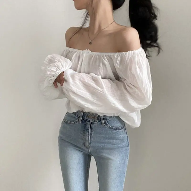 Baggy Solid Shirts Women Summer Sunscreen Lantern Sleeve Vintage Graceful Soft New Arrival Sweet Tops Chic Korean Style Elegant