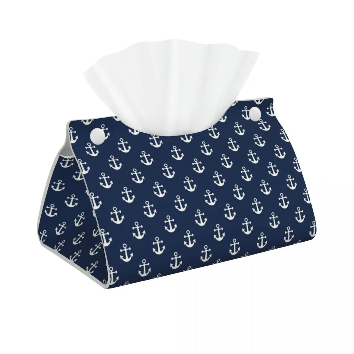 Custom Navy Blue Nautical Anchor Tissue Box Holder Rectangular PU Leather Facial Tissue Box Cover for Car Bathroom