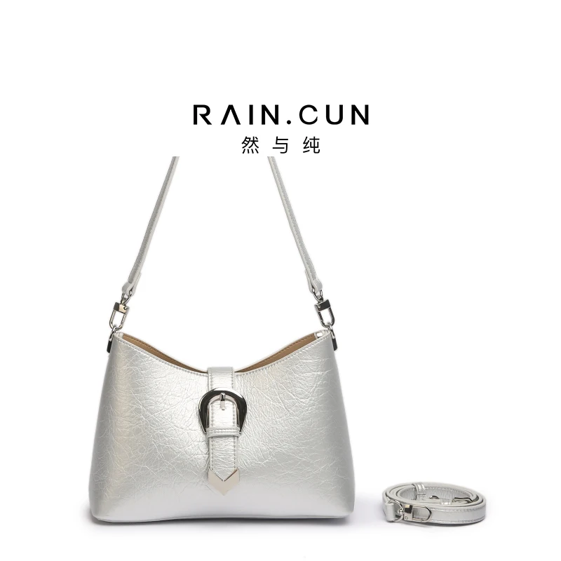 raincun-luxury-women's-handbag-bf66831-pearl-silver-single-shoulder-crossbody-bag-elegant-commuting-soft-leather-zipper-closure