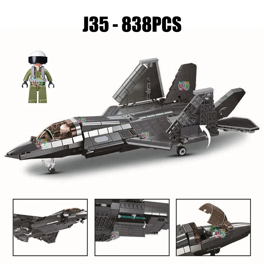 Sluban WW2 Military Army Avion Plane Jet Warcraft J-35 J-20 Fighter Warplane Sets Aircraft Building Blocks Toys For Boys Gift