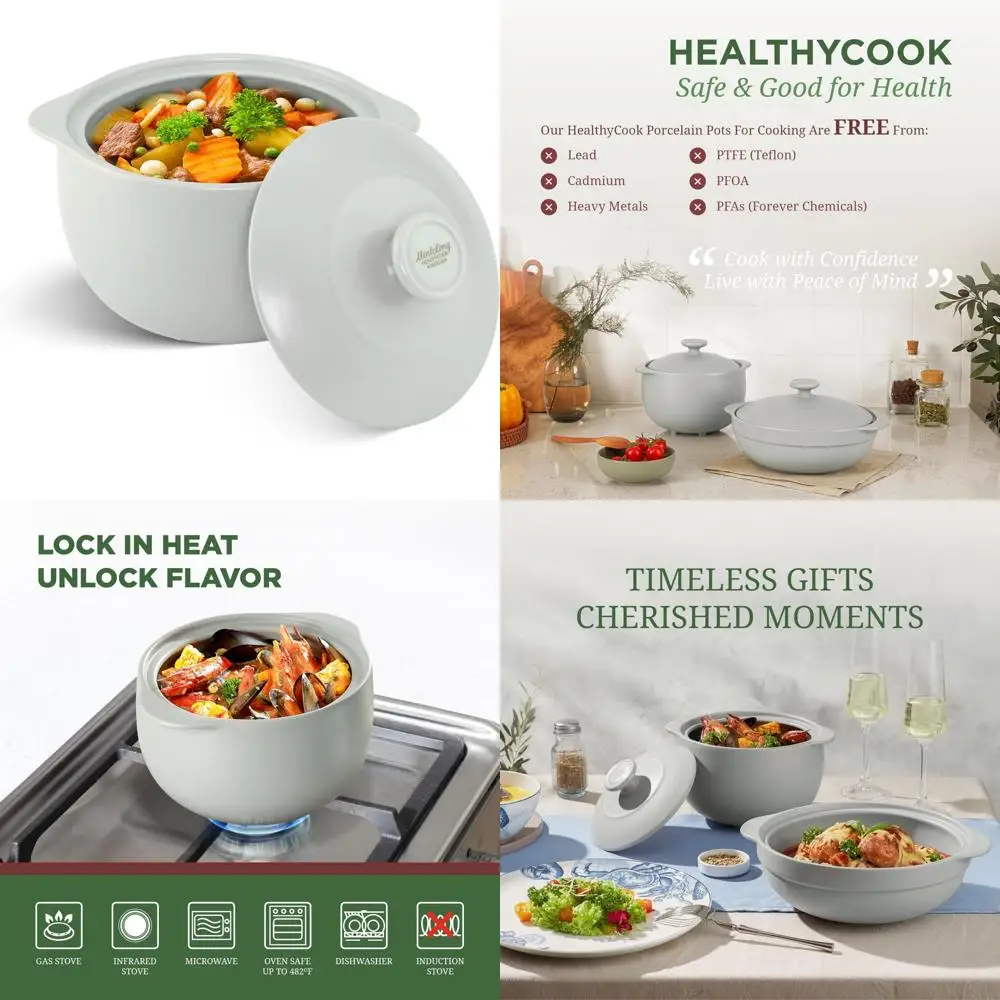 

Porcelain Clay Pot for Cooking and Casserole, 3.17-Quart Dutch Oven with Lid, Ideal for Stews, Soups, and More