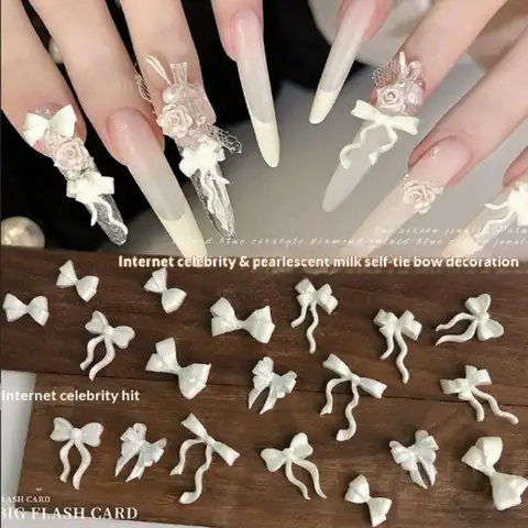 30Pcs Pearlescent White Mini Resin Ribbon Bow Nail Art Charms Decoration DIY Supplies For Manicure Home Professional Use