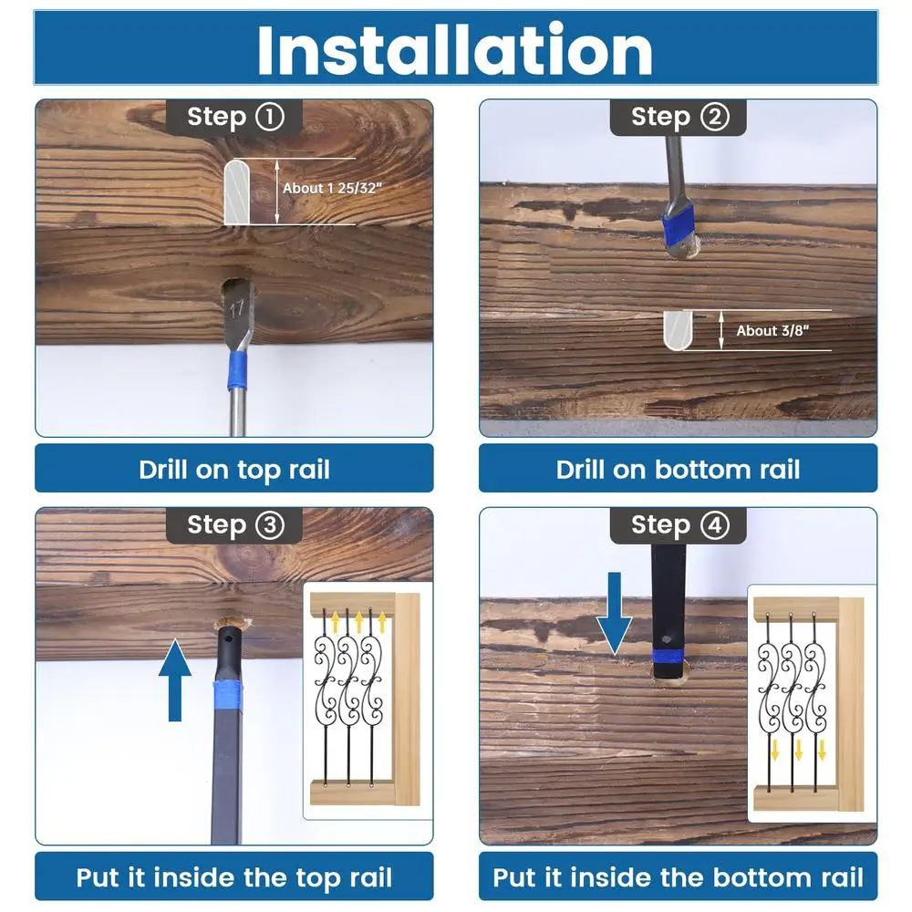 5-Pack Black Scroll Wrought Iron Stair Baluster Hollow Deck Spindle Kit Easy Install High Quality Interior Exterior Railing