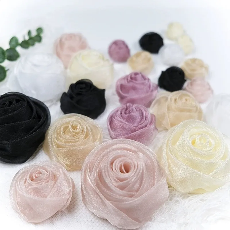 10 sztuk 6.5CM/4.5CM Organza sztuczna pączek róży kwiaty DIY spinka do włosów dla nowożeńców odzież rzemiosło akcesoria dekoracje ślubne do domu — zdjęcie 6