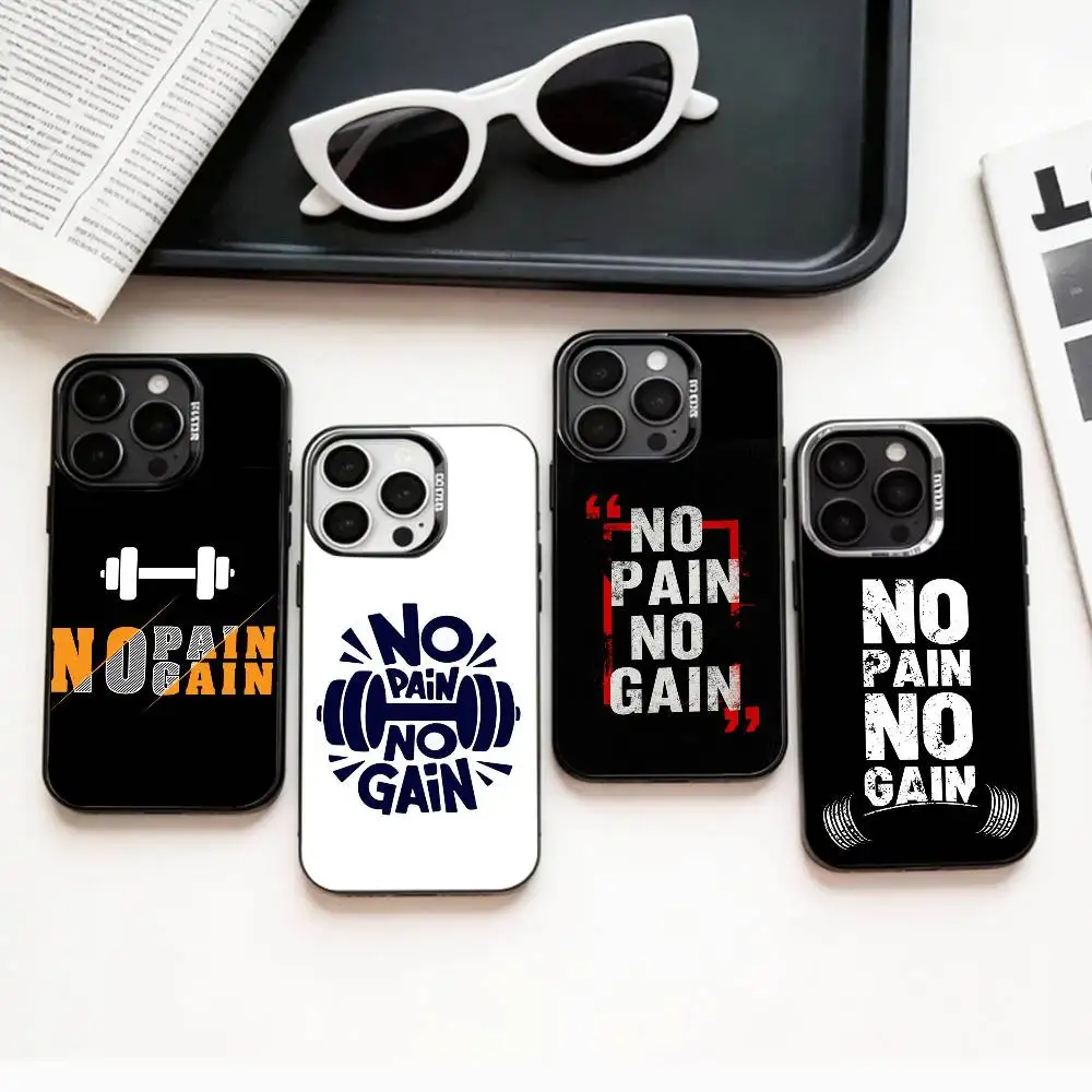 

N-No P-Pain No Gain G-Gym Phone Case For iPhone17,16,15,14,13,12,11 Plus,Pro Max Colored Silver Plated Inside Cover