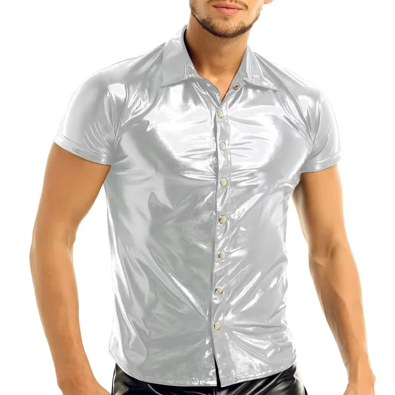 

New Men's Sexy Blouse Shirts Soft Faux Leather Man Fashion Uniform DS Night Clubwear Punk Uniform Corset Gay Male Clothing