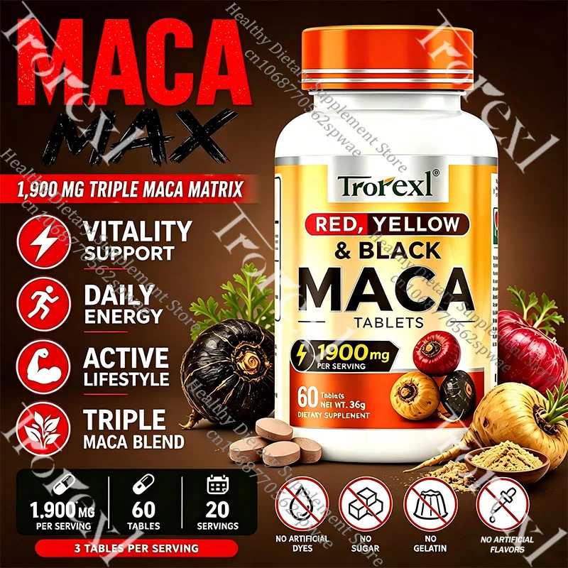 

Natural Maca Root Tablets-Supports Vitality & Physical Performance, Balances Hormone, Overall Wellness