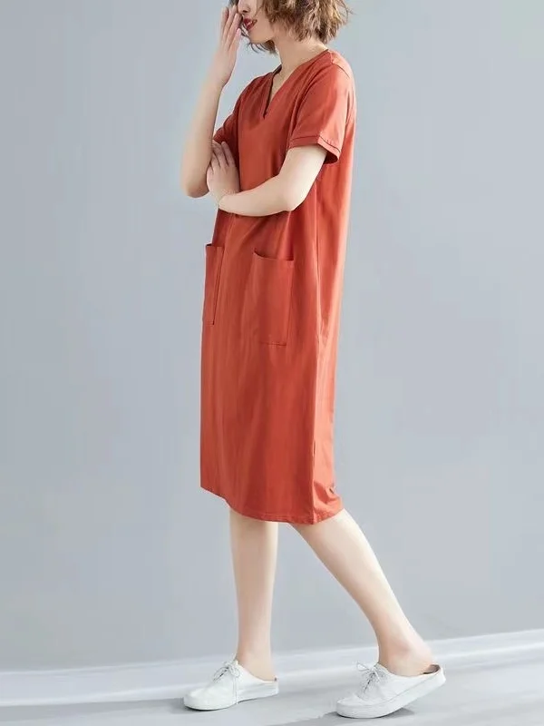 Authentique lâche coréen Sle mi-long été Dr ort Sve T-shirt v-ne Dr pour grande taille femmes décontracté coton