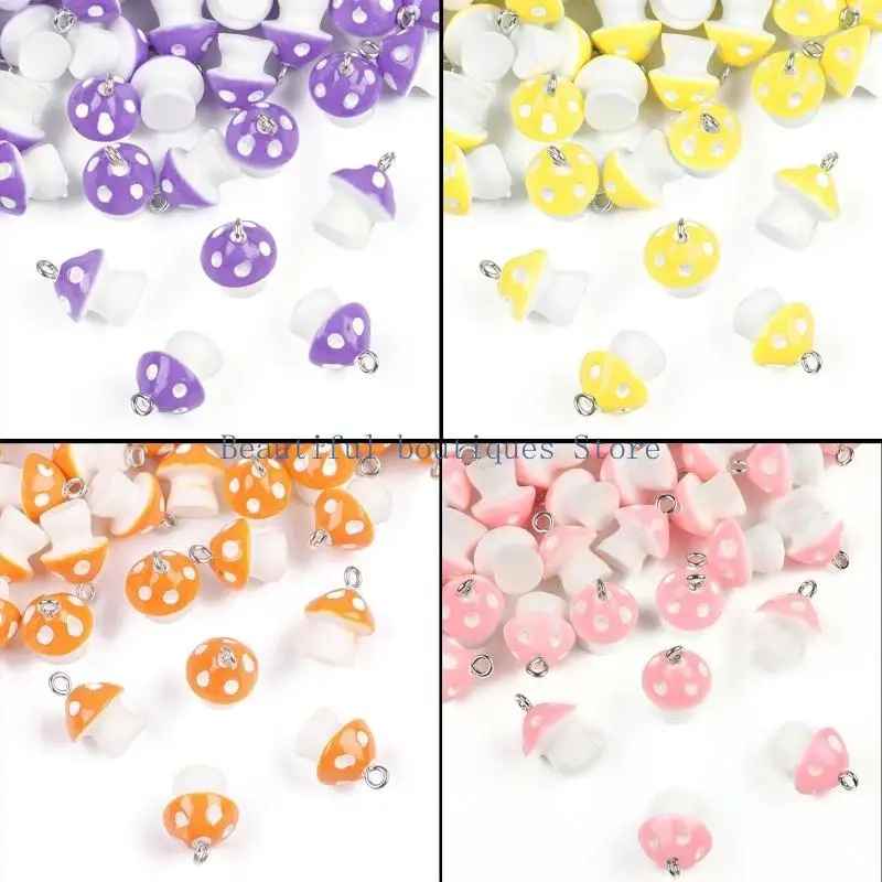 U4LF 6Pcs/10Pcs Little Mushroom Pendants Series Resin Cartoon Charm Jewelry Accessories Suitable for Diy Keychain Bracelet