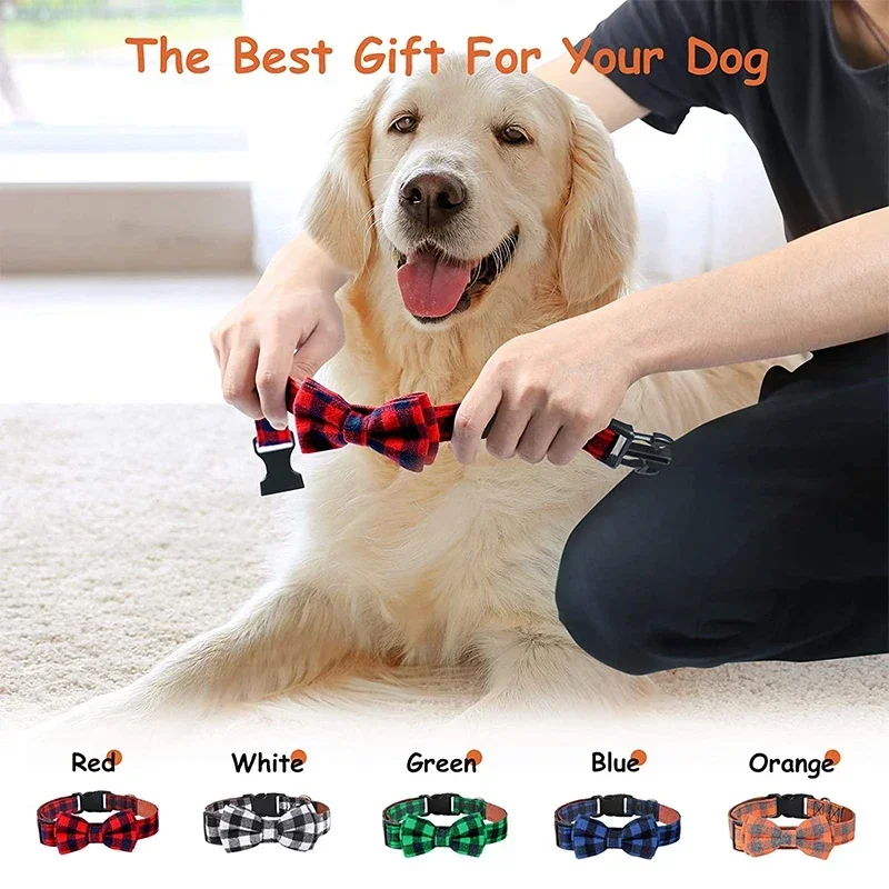 Dog Bow Tie Plaid Dog Collar Cat Bowtie Adjustable Soft Pet Bowknot Necklace for Small Medium Dogs Puppy Cat Best Gift Chihuahua