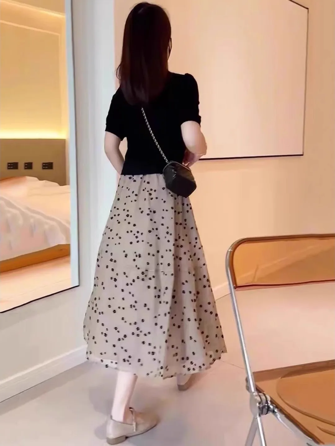 Jupe mi-longue légère et ample pour femmes, imprimé Floral artistique, taille haute, pour les déplacements, Vintage, ligne a, printemps et été