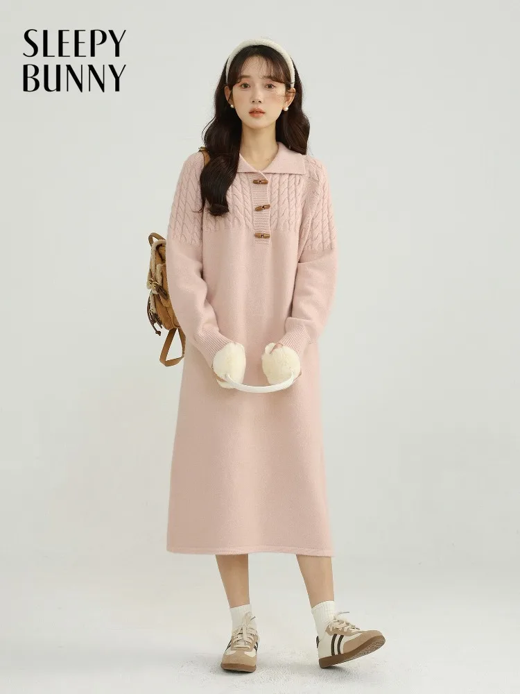 

Женское вязаное платье-свитер Женское свободное платье миди Трикотажное платье Мягкое теплое платье с длинными рукавами Зимнее повседневное элегантное повседневное платье