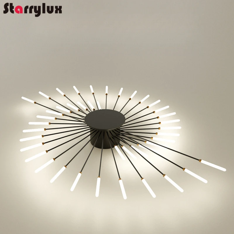 Modern Vortex Firework LED Ceiling Light for Living Room & Bedroom, Dimmable, Energy-Saving, 15-30㎡, Black/Gold