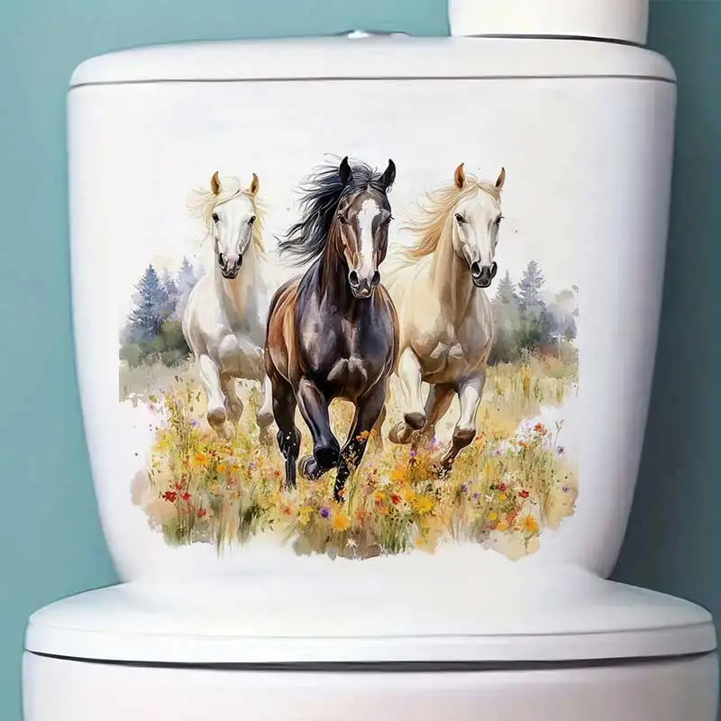 Watercolor Horse Wall Sticker Toilet Lid Stickers, Bedroom Entrance Living Room Porch Home Decora Waterproof Decal Stickers S867