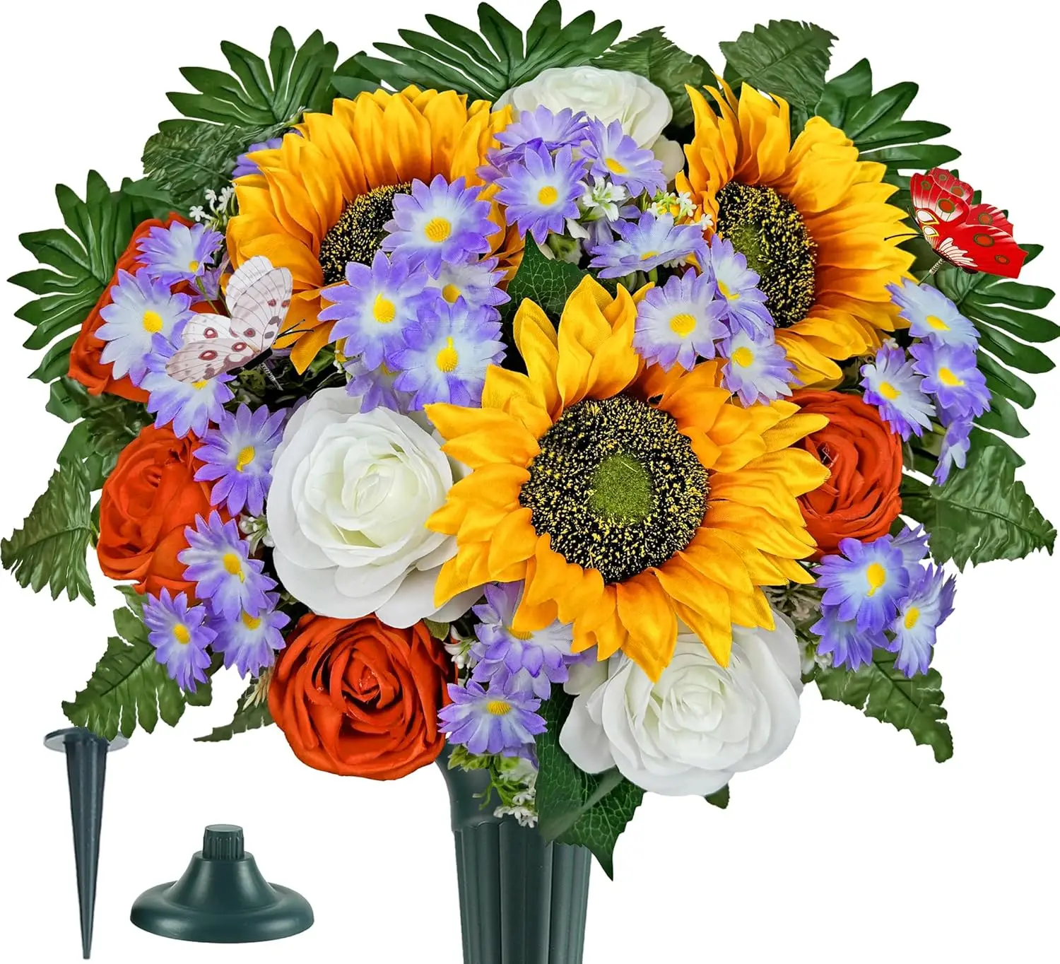 

Artificial Cemetery Flowers for Grave,Memorial Flowers Bouquet with Vase for Headstones Decoration,Bright and Vibrant Su