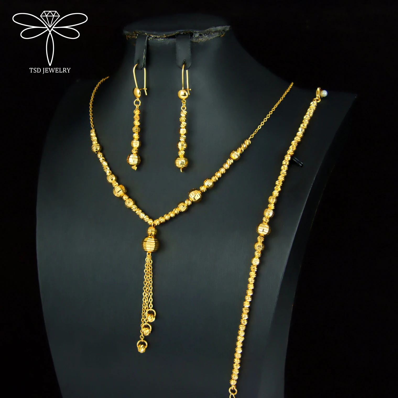 

Dubai Fashion Beads Jewelry Set 21k Gold Plated Arabic Muslim Necklace Bracelet Earrings Algeria Women Bridal Wedding Jewelrys