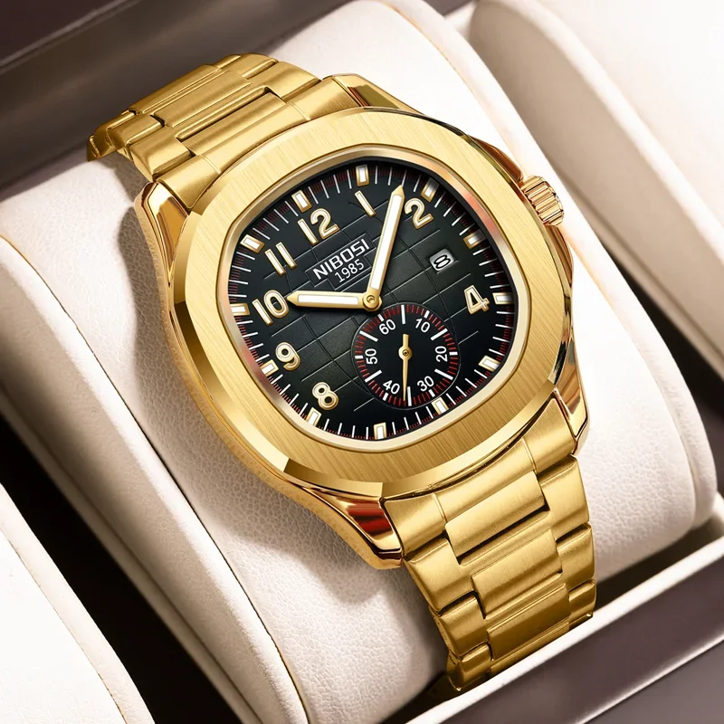 

NIBOSI Luxury Sport Man Watch Military Waterproof Luminous Gold Stainless Band Quartz Men's Watches Male Clock Relogio Masculino