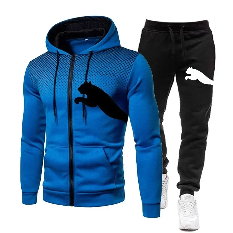 New Autumn and Winter Men's Casual and Fashionable Outdoor Zippered Multi-pocket Sweatshirt and Fitness Jogging Sport Pants Set