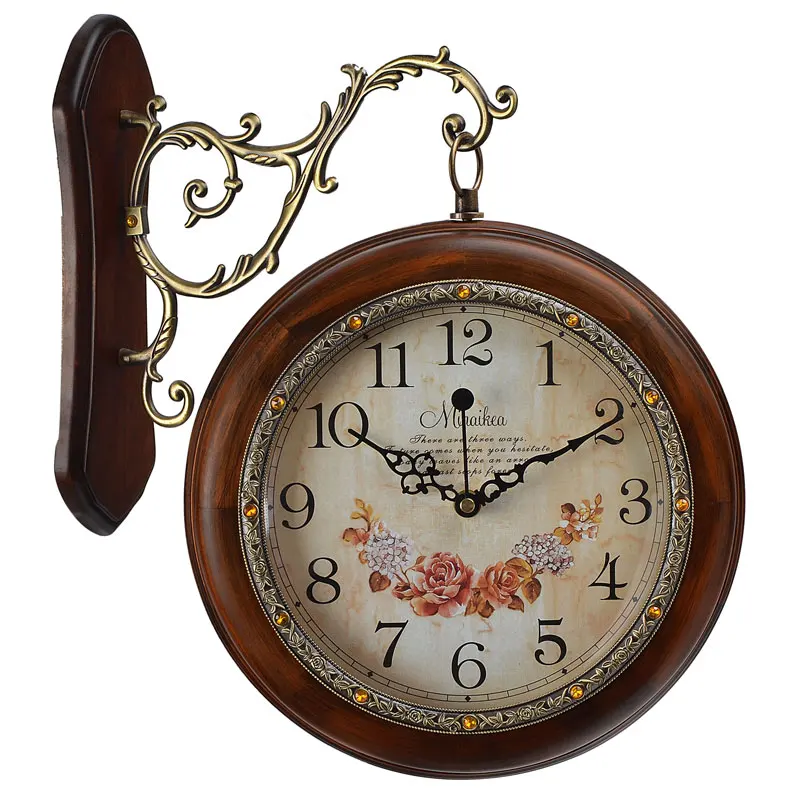 

Retro design double side clock pine wood wall clocks