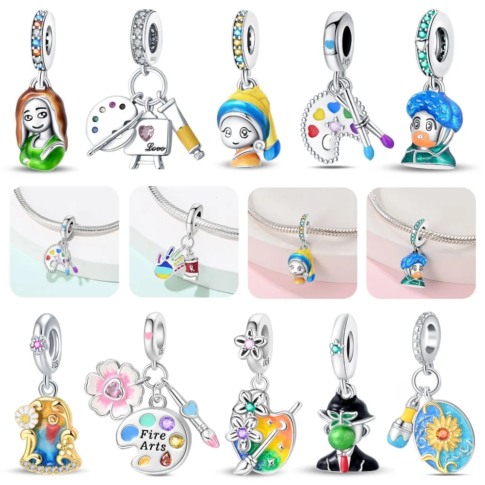 925 Sterling Silver Artist's Palette Dangle Charms Bead Fit For Original Bracelet Necklace Diy Jewelry Making Best Birthday Gift