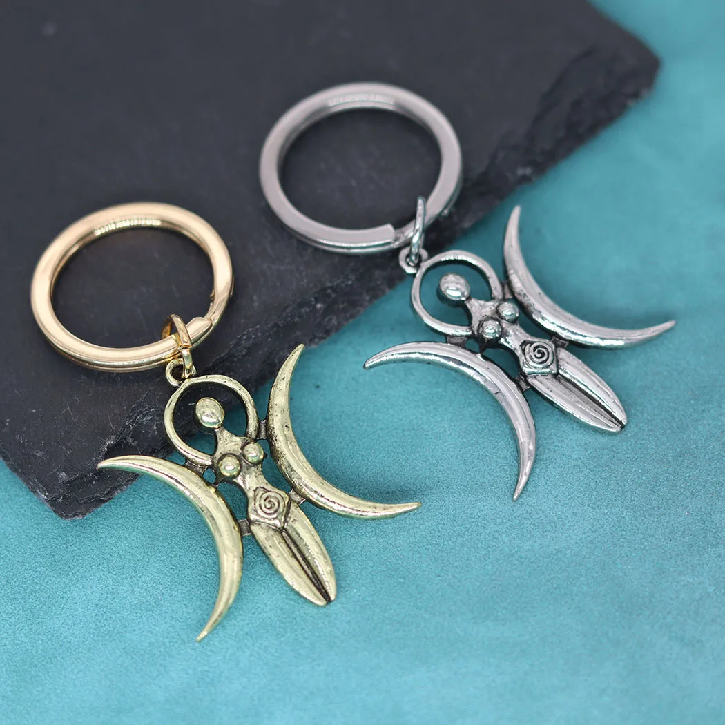 Viking Triple Moon Goddess Pendant Keychain For Men Women Slavic Key Chains Amulet Talisman Jewelry Gift