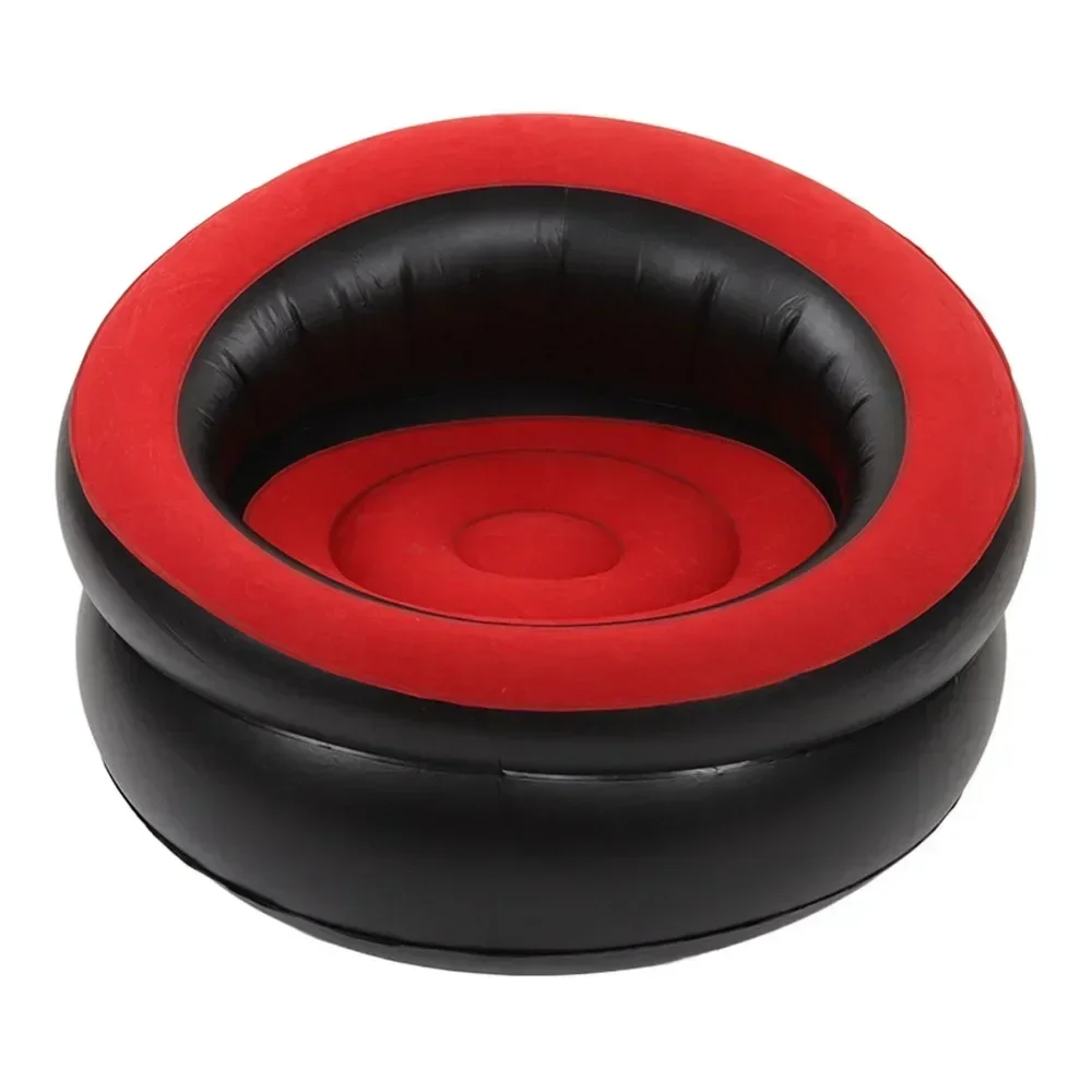 Inflatable Couch Flocking Air Sofa Simple Inflatable Chair for Living Room Bedroom Reading Room Office Balcony Travel Red