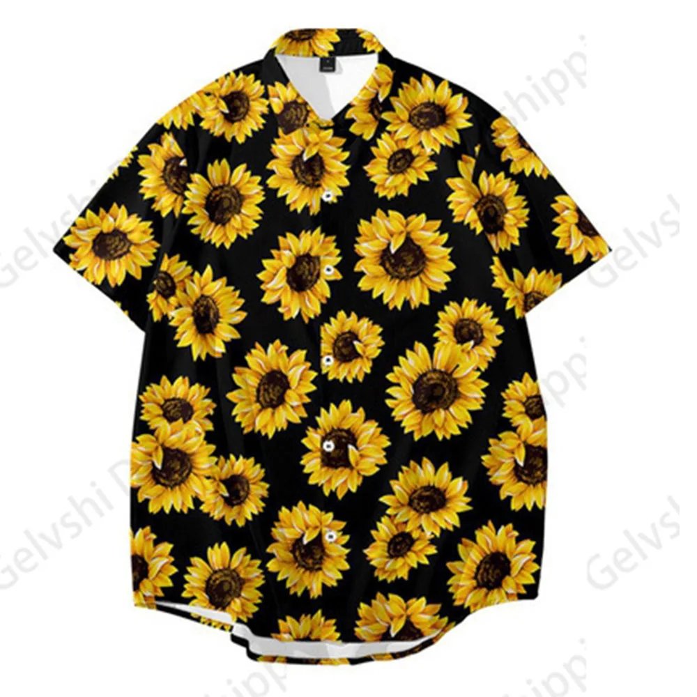 

Sunflower 3d Print Beach Shirts Men Women Fashion Hawaiian Shirts Short Sleeve Blouse Turn Down Collar Camisas Vocation Aloha