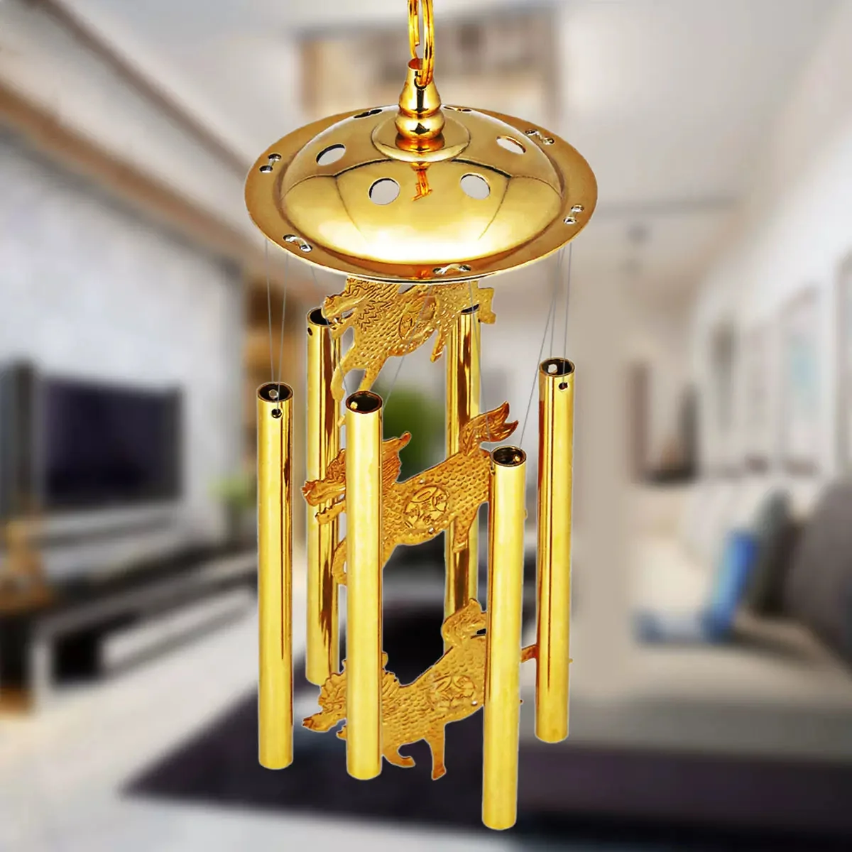 

Copper Wind Chime Door Copper Bell Pendant Ornaments Six Kirin Metal Copper Bell Home Living Room Balcony Decoration Gifts.