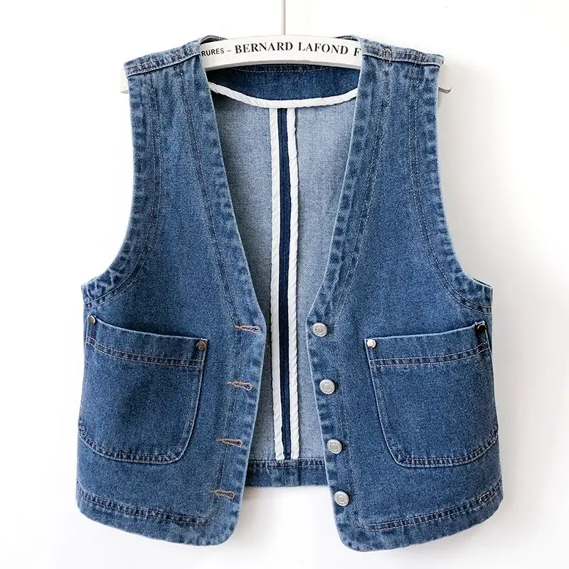 

2023 Denim Vest Women's New Spring Autumn Sleeveless Jeans Waistcoat Vests Women Short All-match Loose Casual Vest Ladies Tops