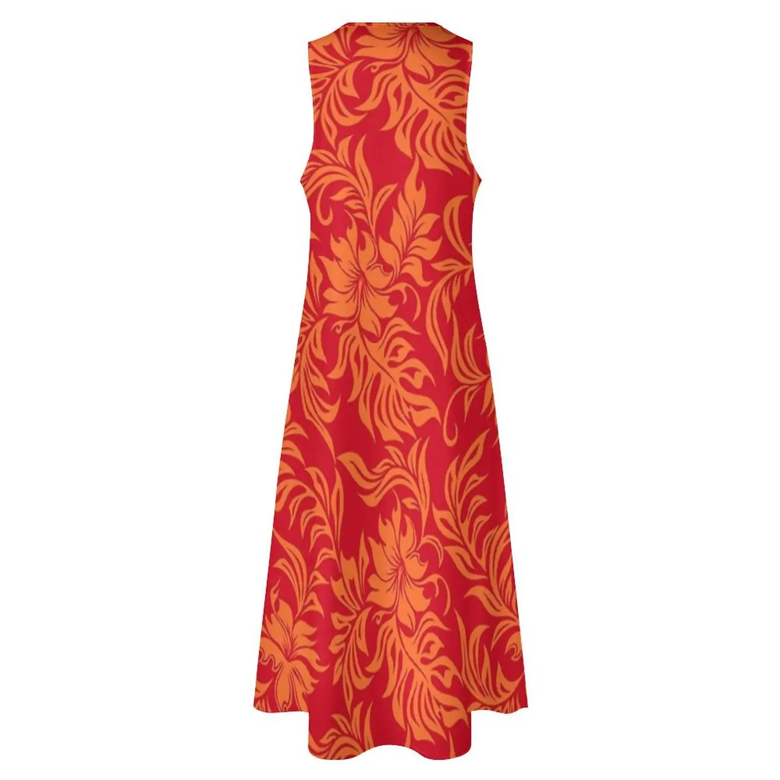 Waikiki hibisco havaiano pareau floral-vermelho e laranja vestido longo vestido feminino vestidos de festa mulher vestidos para festa de casamento