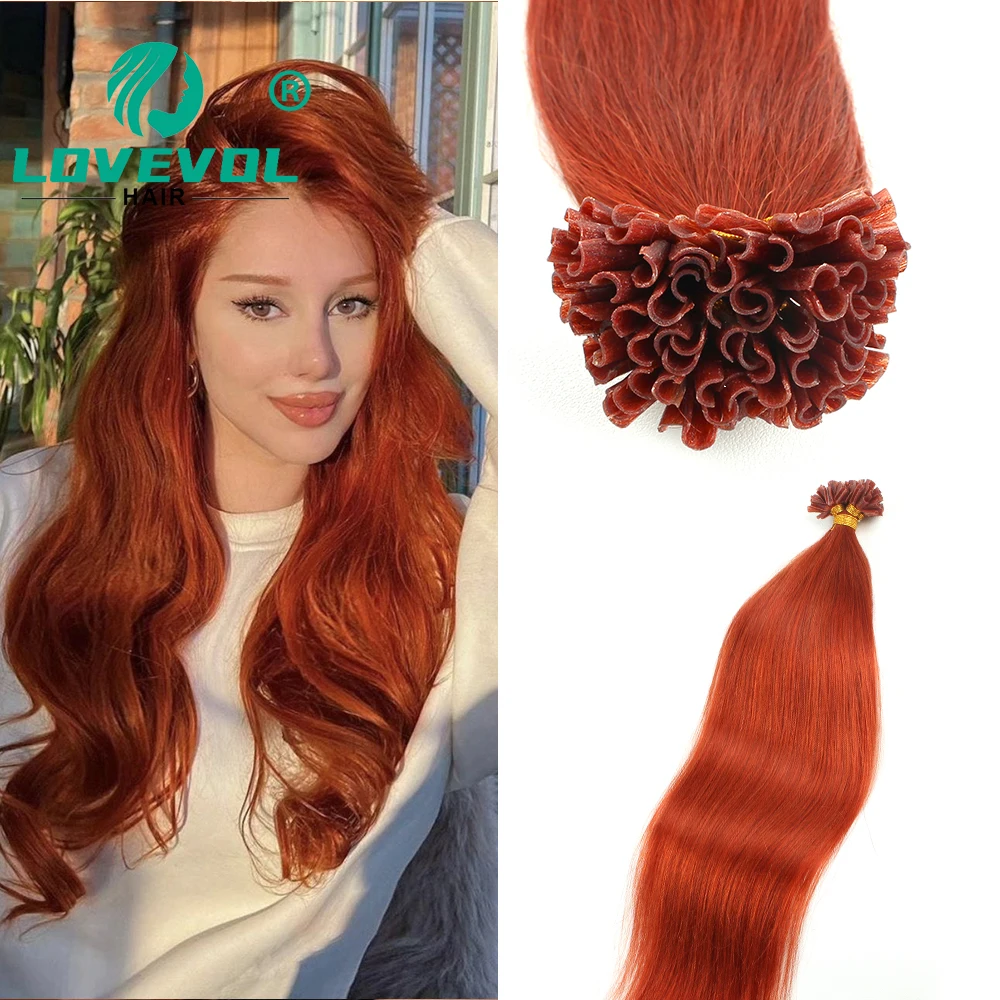 Lovevol-extensiones de cabello con punta en U para mujer, cabello humano de queratina, fusión recta, cabello humano Natural, puntas de uñas