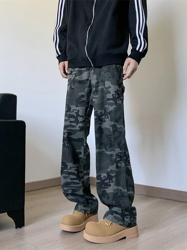 

Casual Camouflage Workwear Jeans Men's Spring Autumn Loose Straight Leg Trendy American High Street Logging Long Pants
