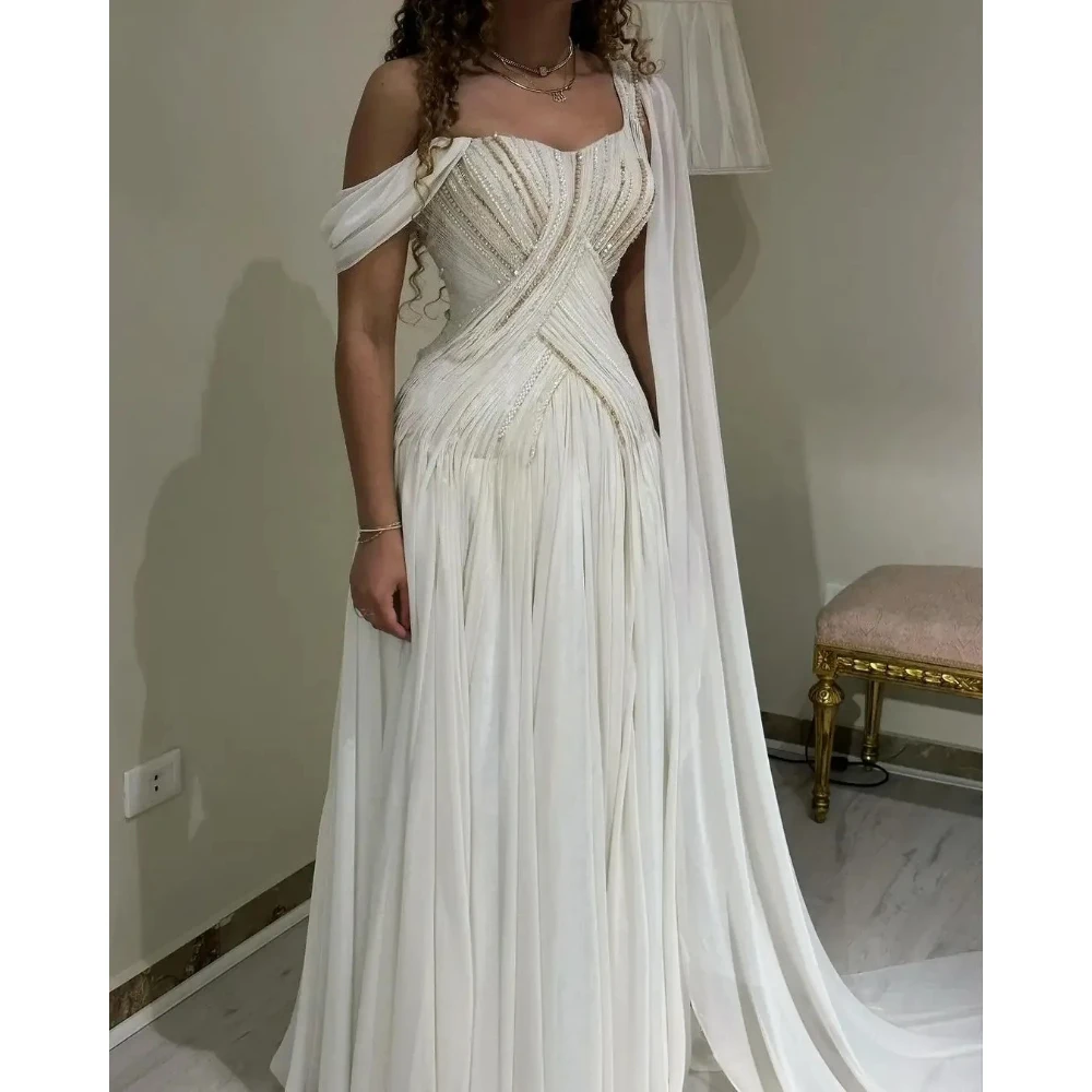 

Elegnt Off The Shoulder Evening Dress Customized Customized A Line Floor Length Beadings Pleated Chiffon Prom Party Gowns 2025