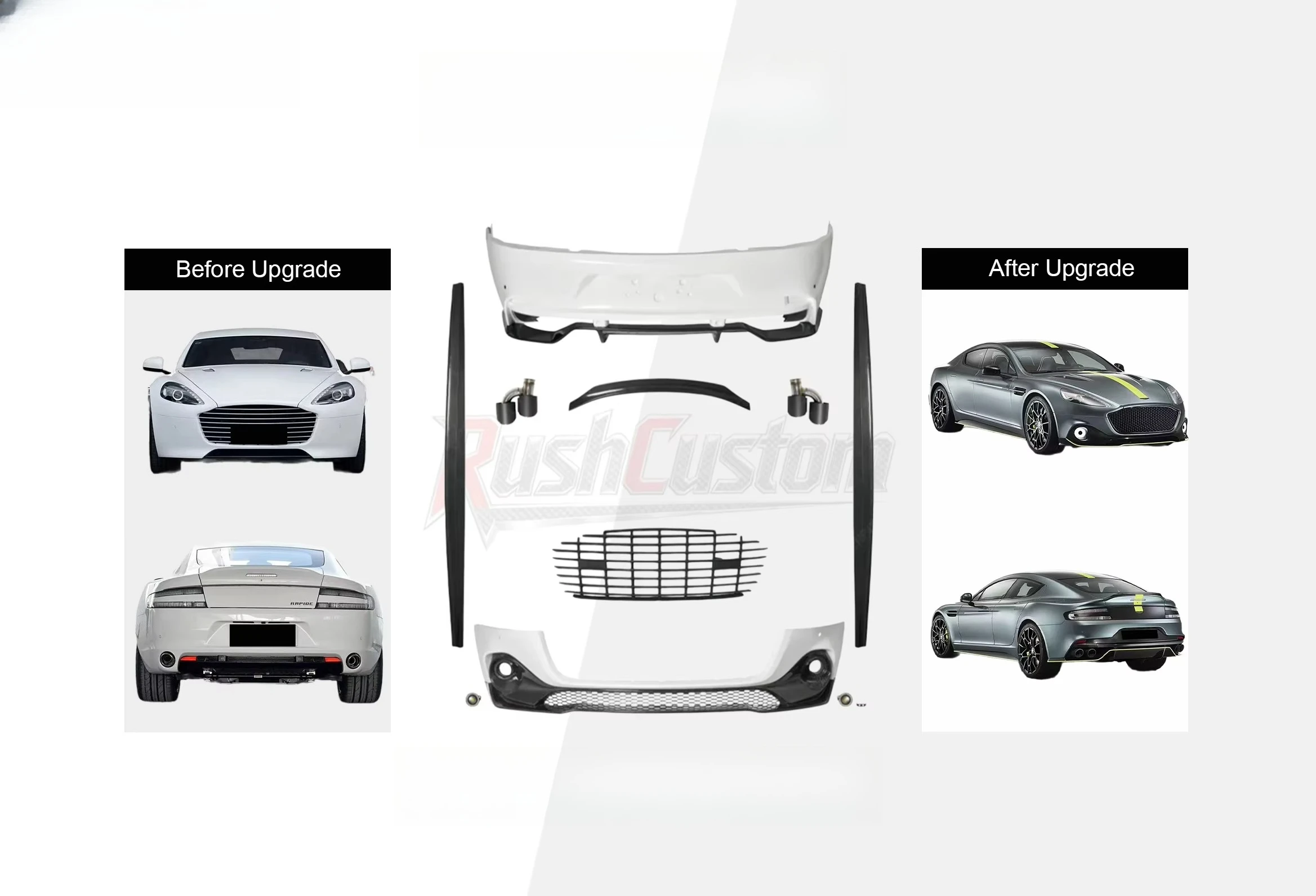 For Aston Martin Rapide AMR Body Kit Half Carbon Fiber Front Bumper Grille Rear Spoiler Exhaust Upgrade Parts