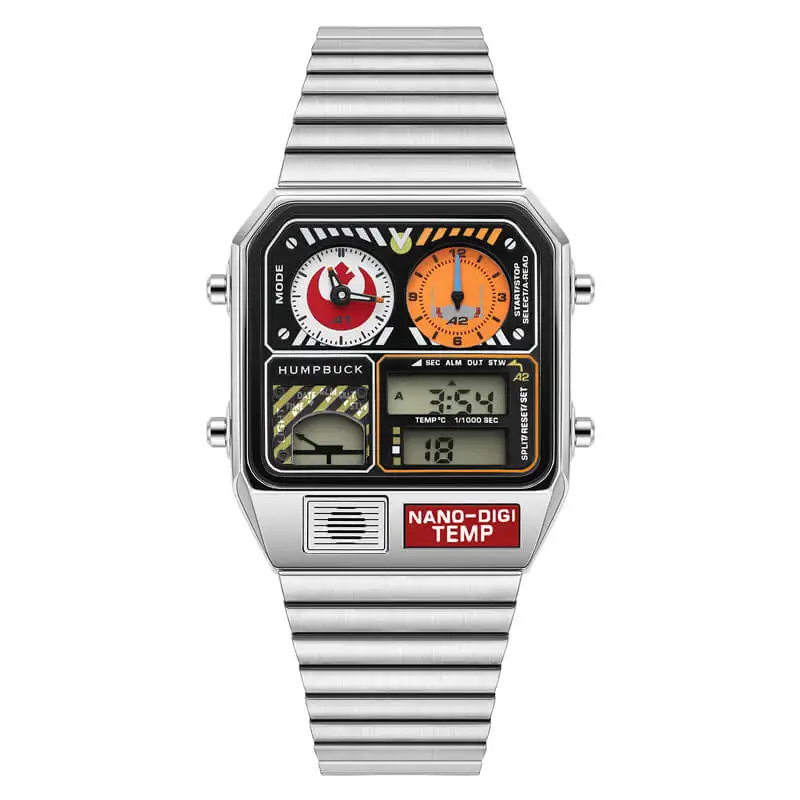 ساعة يد HUMPBUCK DIGITEMP كاجوال مقاومة للماء موديل رياضي مع ضوء LED وكرونوغراف ثانية 1/1000