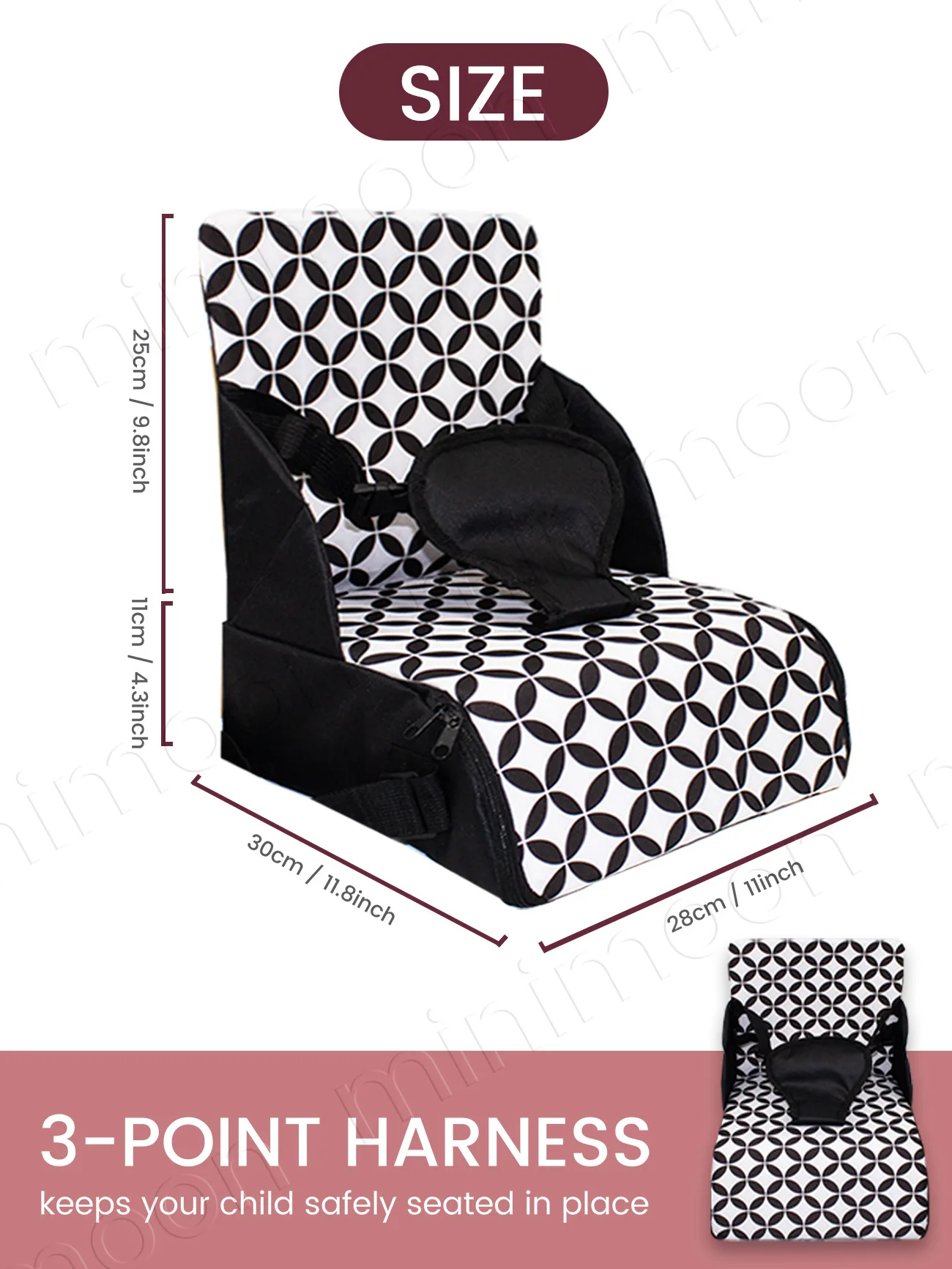 Portable Baby Booster Seat for Dining & Travel, Foldable Highchair Cushion with Washable Straps & Safety Buckle