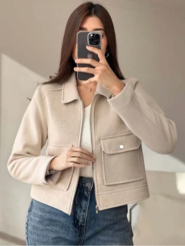 SLTNX Women's Zipper Jacket Coat New Winter Long Sleeve Pocket Outerwear Coat Short Street Elegant Women's Jacket 5