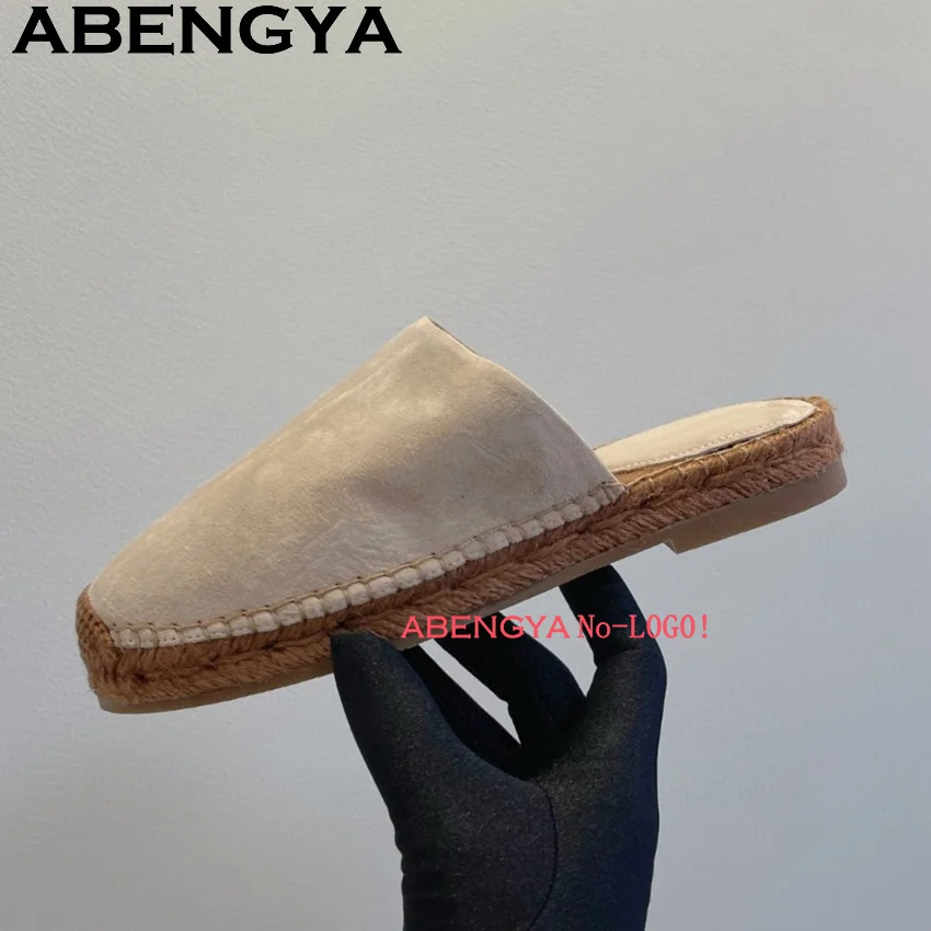 

ABENGYA замшевые лоферы с круглым носком, женские повседневные удобные тапочки на плоской подошве, летние модные женские туфли-мулы