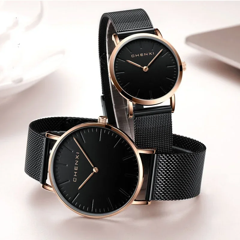 Montre minimaliste pour hommes et femmes, étanche, or Rose, paire, montre-bracelet pour Couple, Simple, décontractée, cadeau