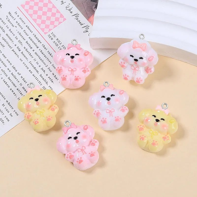 10pcs Cute cartoon puppy resin pendant diy 3D squinting bow dog resin jewelry Decoration accessories making for Earring keychain